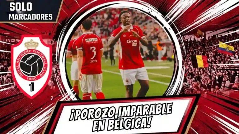Snayder Porozo anota de penal en el triunfo 3-0 del Royal Antwerp ante Charleroi. El delantero ecuatoriano suma tres goles en ocho partidos.